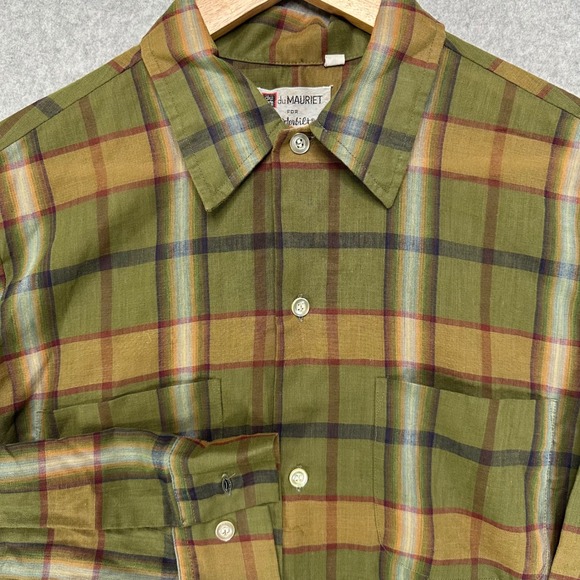 du MAURIET for Vanderbilt Other - Vintage Du Mauriet Plaid Shirt Olive Quiet Luxury Old Money Mens M